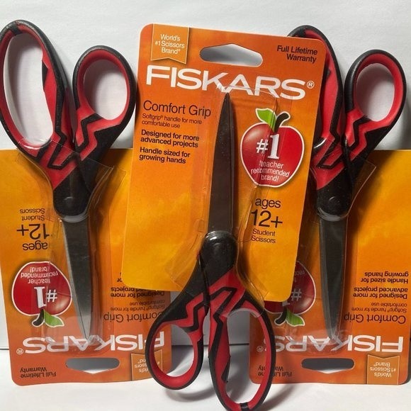 4 Fiskars Comfort Grip Pointed Scissors Red Black - Picture 1 of 13